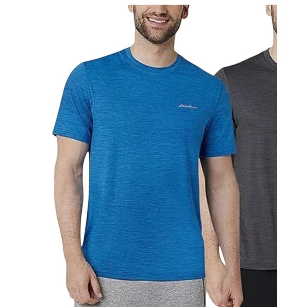 Eddie Bauer Men Motion T Shirt FreeDry Blue Heathered Short Sleeve Perform‎ L